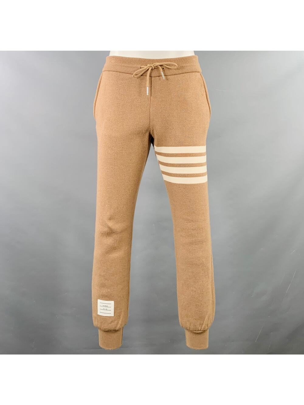THOM BROWNE Size 0 Brown Cream Cotton Blend Stripe Casual Pants